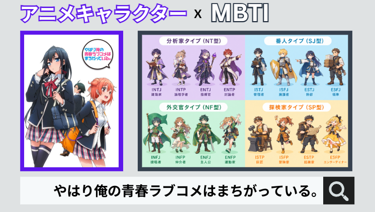 やはり俺の青春ラブコメはまちがっている。のキャラクターMBTI一覧