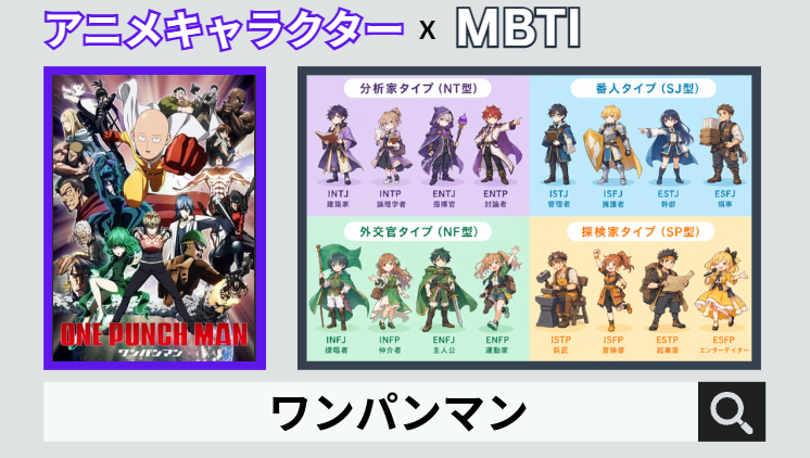 ワンパンマンのキャラクターMBTI一覧