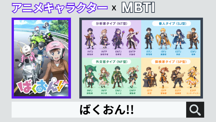 ばくおん!!のキャラクターMBTI一覧