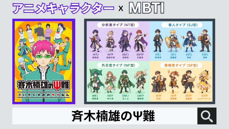 斉木楠雄のΨ難のキャラクターMBTI一覧