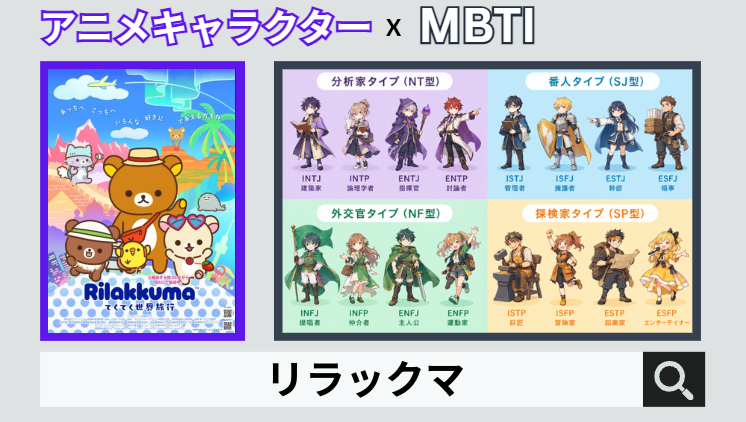 リラックマのキャラクターMBTI一覧