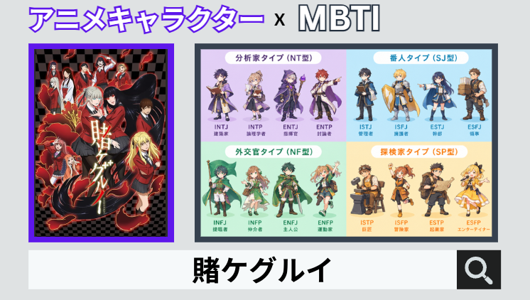 賭ケグルイのキャラクターMBTI一覧