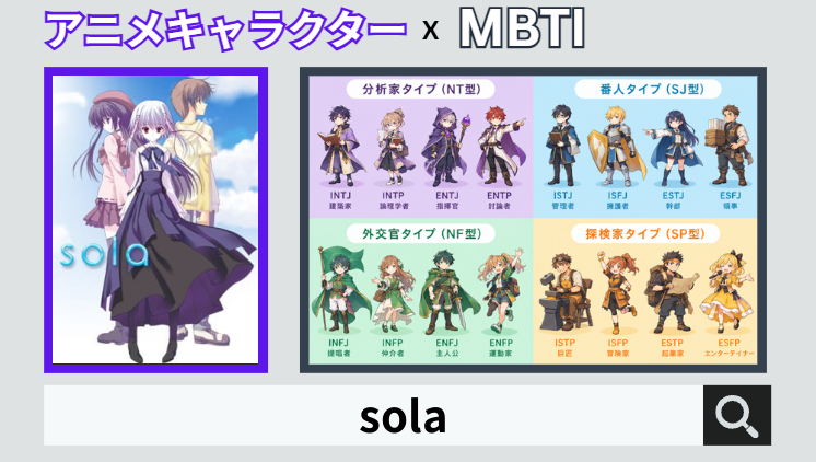 solaのキャラクターMBTI一覧