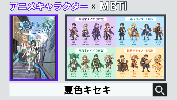 夏色キセキのキャラクターMBTI一覧