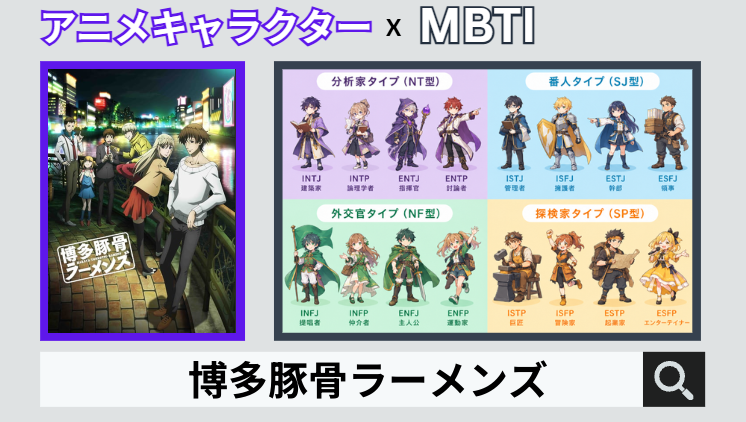 博多豚骨ラーメンズのキャラクターMBTI一覧