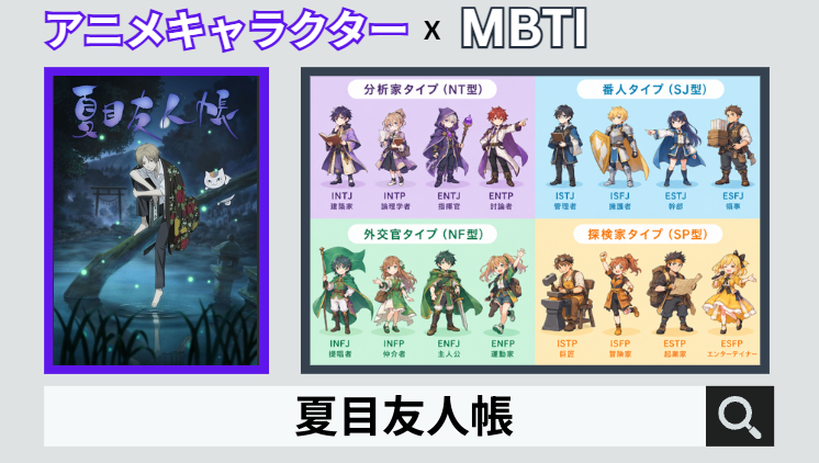 夏目友人帳のキャラクターMBTI一覧
