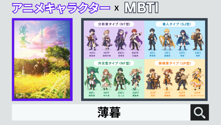 薄暮のキャラクターMBTI一覧