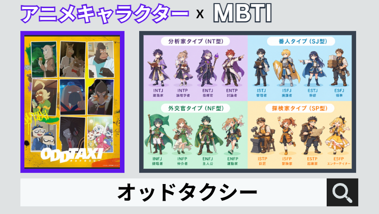 オッドタクシーのキャラクターMBTI一覧