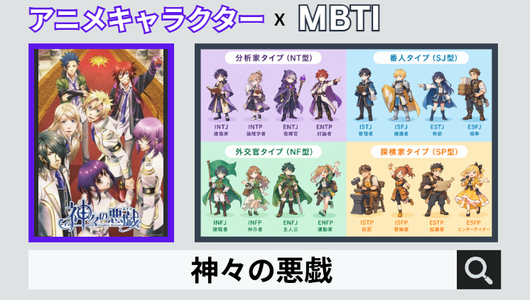 神々の悪戯のキャラクターMBTI一覧