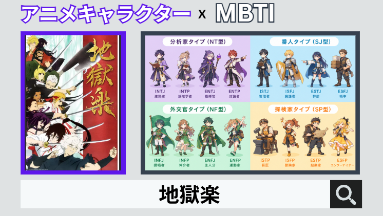 地獄楽のキャラクターMBTI一覧