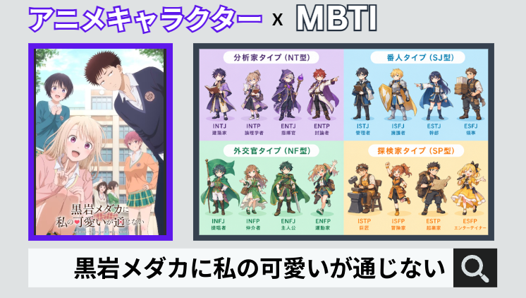 黒岩メダカに私の可愛いが通じないのキャラクターMBTI一覧