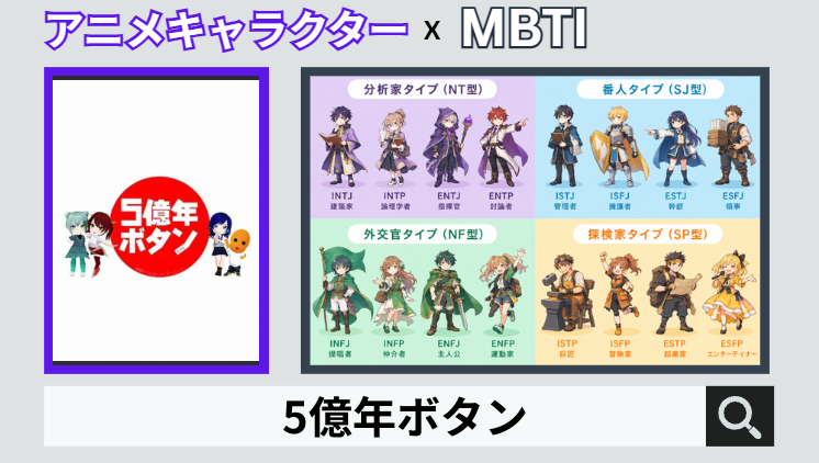 5億年ボタンのキャラクターMBTI一覧