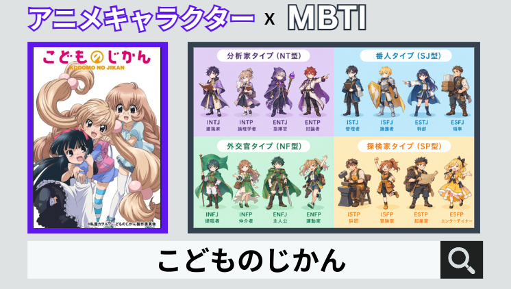こどものじかんのキャラクターMBTI一覧