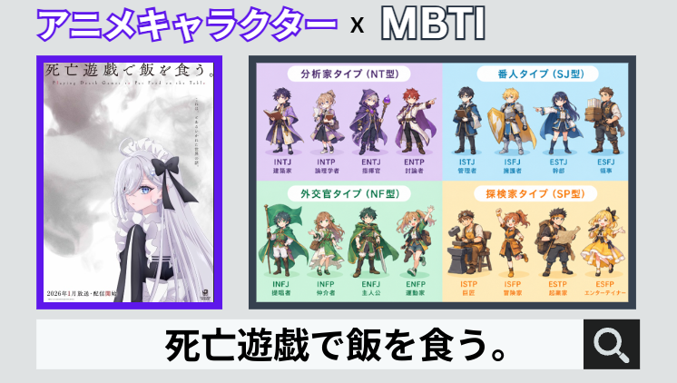 死亡遊戯で飯を食う。のキャラクターMBTI一覧
