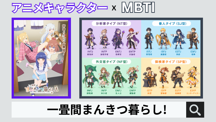 一畳間まんきつ暮らし!のキャラクターMBTI一覧